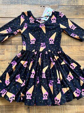 NWT Dot Dot Smile Ballerina Dress Pink Skull Ice Cream Cone 3/4